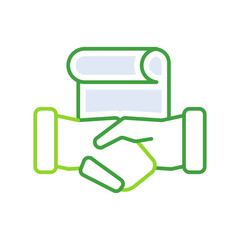 Agreement business people icon with green outline style. agreement, business, icon, symbol, handshake, outline, people. Vector Illustration