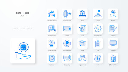 Business people icon collection with blue outline style. person, businessman, team, teamwork, manager, set, symbol. Vector Illustration