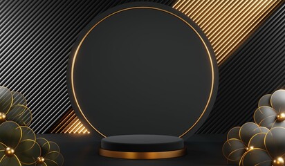 3D rendering of black podium background for black friday product on podium