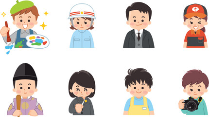 働く人々　画家　救急救命士　執事　ガソリンスタンド店員　神主　政治家　介護士　カメラマン