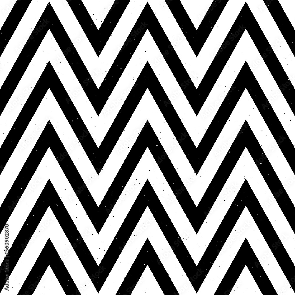 Poster Grunge zigzag seamless pattern. Black and White chevron fabric texture. Abstract zig zag background. Repeating vector