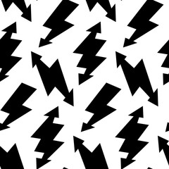 Black lightning bolts seamless pattern. Thunderbolts repeating background. Storm and lightning strike ornament wallpaper. Energy power or electricity voltage symbols. 