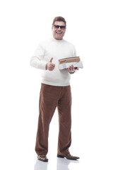 full- length . smiling adult man with a stack of documents