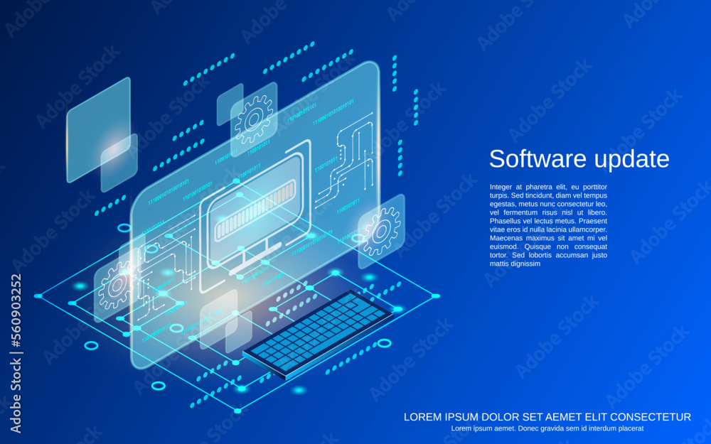 Poster os update, software upgrade, program installation flat 3d isometric vector concept illustration