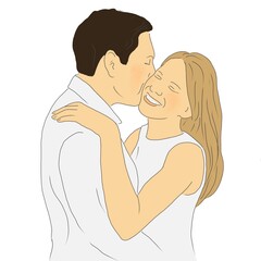 Couple in love hugging and man kissing girl