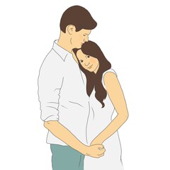 Couple in love hugging in summer