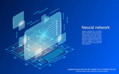 Neural network, deep learning flat 3d isometric vector concept illustration