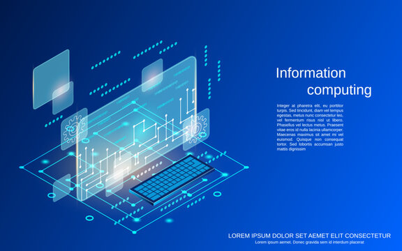 Information computing, data processing flat 3d isometric vector concept illustration