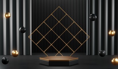 3D rendering of black podium background for black friday product on podium
