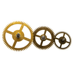 three industrial clock brass gear wheels