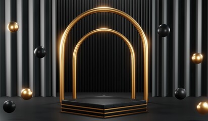 3D rendering of black podium background for black friday product on podium