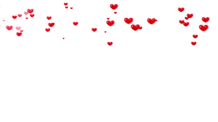たくさんの赤色のハートの装飾(上半分)背景透過　アルファチャンネル付png