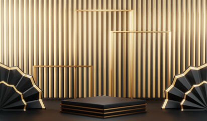 3D rendering of black podium background for black friday product on podium