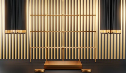 3D rendering of black podium background for black friday product on podium