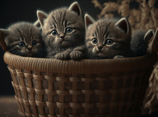 Fototapeta na wymiar A group of kittens sitting in a basket, Generative AI