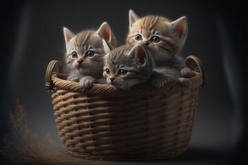 Fototapeta na wymiar A group of kittens sitting in a basket, Generative AI