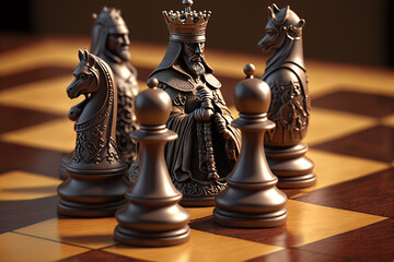 A group of chess pieces sitting on top of a chess board, Generative AI - obrazy, fototapety, plakaty