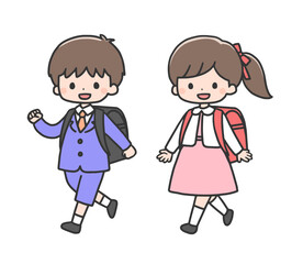 入学式の男の子と女の子　小学生