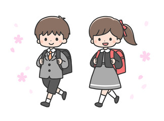 入学式の男の子と女の子　小学生