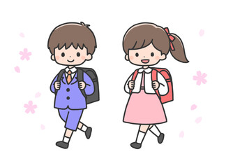 入学式の男の子と女の子　小学生