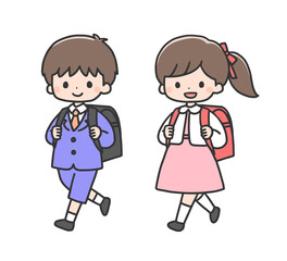 入学式の男の子と女の子　小学生