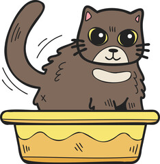 Hand Drawn cat with tray illustration in doodle style