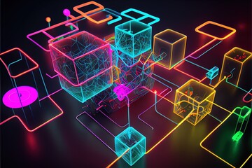 digital colorful flow chart management prozess connected lab created with generative ai technology