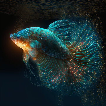 Ai Generated Beta Fish Made Of Lights. Created Using Ai Generative. 