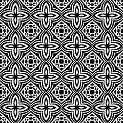 Seamless pattern of black shapes on white background.