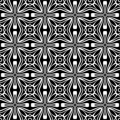 Seamless pattern of black shapes on white background.