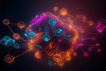 digital colorful flow chart management prozess connected lab created with generative ai technology