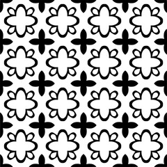 Seamless pattern of black shapes on white background.