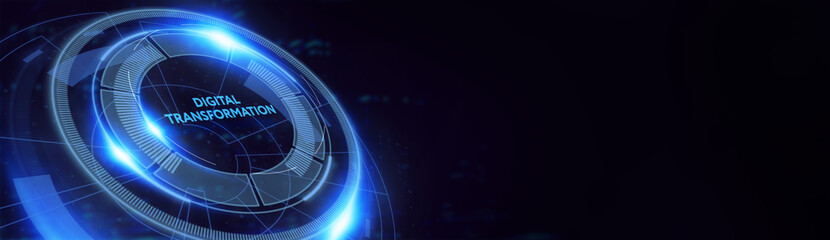 Concept of digitization of business processes and modern technology. Digital transformation.  3d illustration