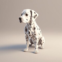 Tiny cute isometric black dog Dalmatian 3d illustration