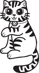 Hand Drawn Maneki Neko or lucky striped cat illustration in doodle style