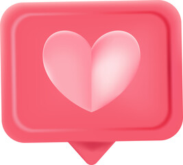 3d illustration photo frame with hearth and love emoji icon, like and play in red bubble icons