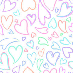 Rainbow line Heart Background, pattern, Hand drawn in doodle style.	