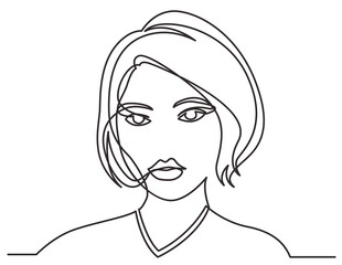 continuous line drawing beautiful young woman portrait - PNG image with transparent background