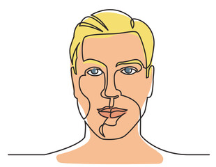 continuous line drawing good looking man 3 colored - PNG image with transparent background