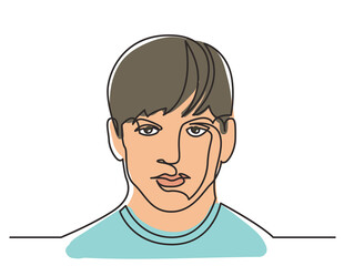 continuous line drawing handsome young guy 3 colored - PNG image with transparent background