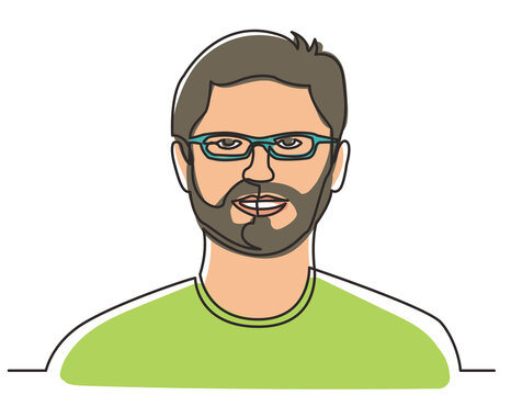 continuous line drawing guy in glasses 3 colored - PNG image with transparent background