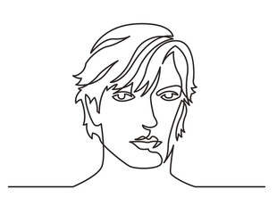 continuous line drawing long haired man portrait - PNG image with transparent background