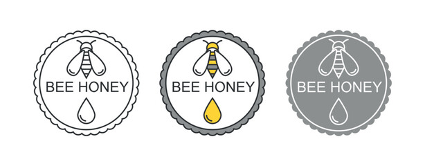 Emblem with bee and honey, colored label
