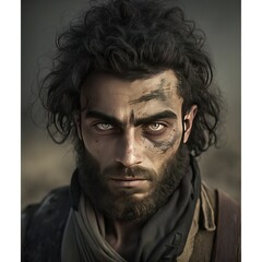 Obraz premium Serious homeless man looking at the camera.. Image generated with generative AI 