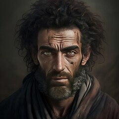 Fototapeta premium Serious homeless man looking at the camera.. Image generated with generative AI 