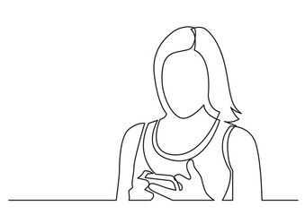 continuous line drawing woman reading smartphone - PNG image with transparent background