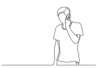 continuous line drawing young man talking on phone - PNG image with transparent background