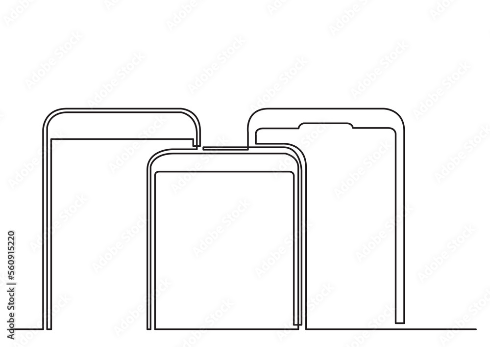 Poster continuous line isolated vector object various mobile phones - png image with transparent background