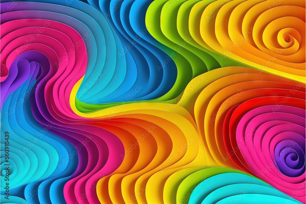 Poster a colorful background with a spiral design in the middle of it, with a white border and a black bord