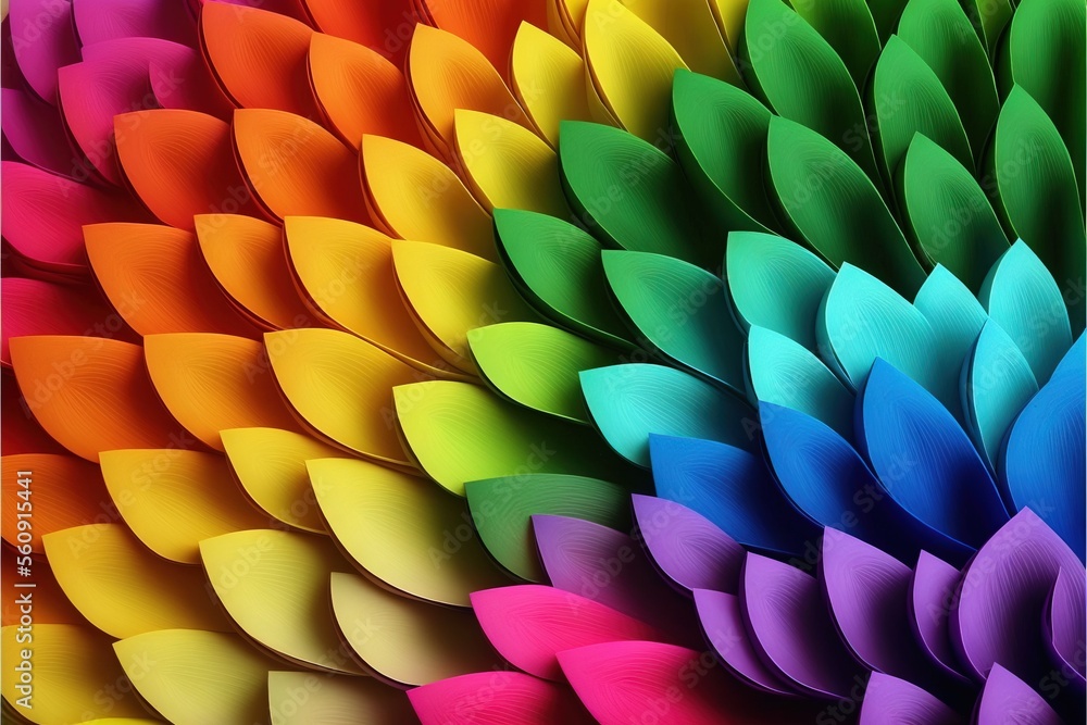 Poster a colorful rainbow flower with a black background and a white border with a black border and a white